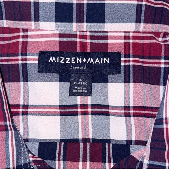 Mizzen+Main Leeward Antimicrobial Dress Shirt Men’s L Dark Red Plaid Performance - Picture 3 of 12